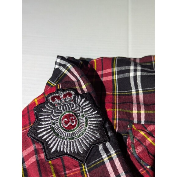 Coogi Mens Button Down Shirt Plaid Union Jack Patches Long Sleeve Pockets XXXL - Picture 4 of 8